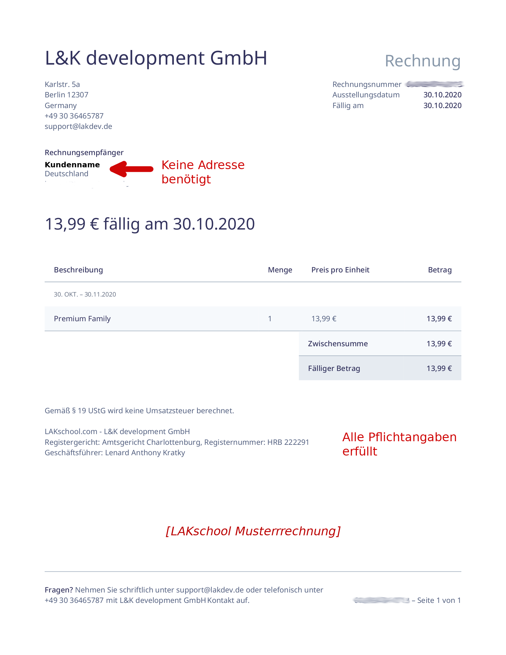 Datensparsame Rechnung ohne Adresse